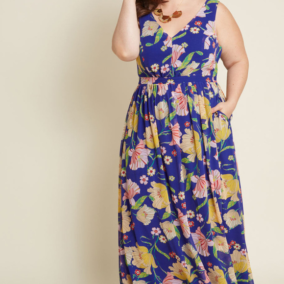 Modcloth Floral Maxi Dress - Blue and Yellow - Picture 2 of 7